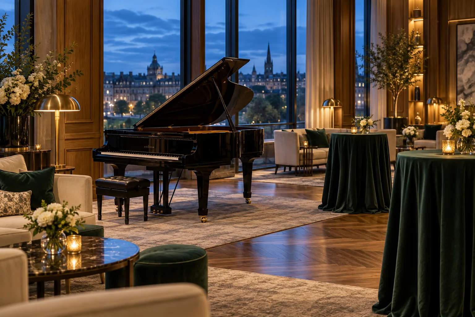Piano at an evening event